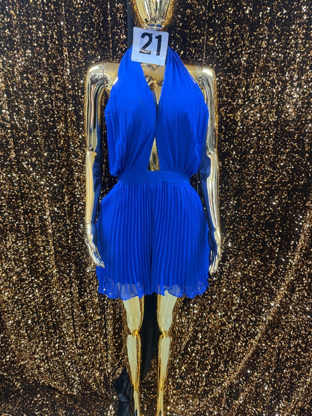 Royal Blue Pleated Halter Romper